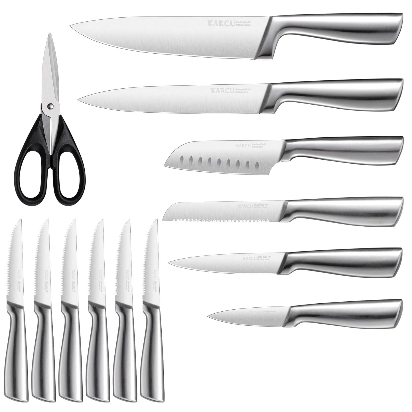14-piece Karcu Kitchen Knife Block Set, German Stainless Steel Knife Set