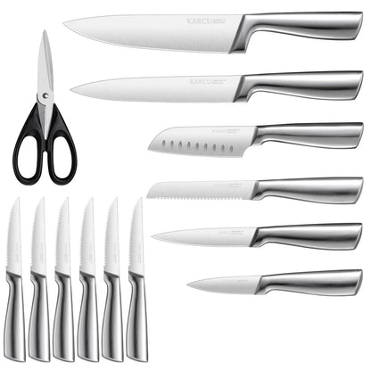 14-piece Karcu Kitchen Knife Block Set, German Stainless Steel Knife Set