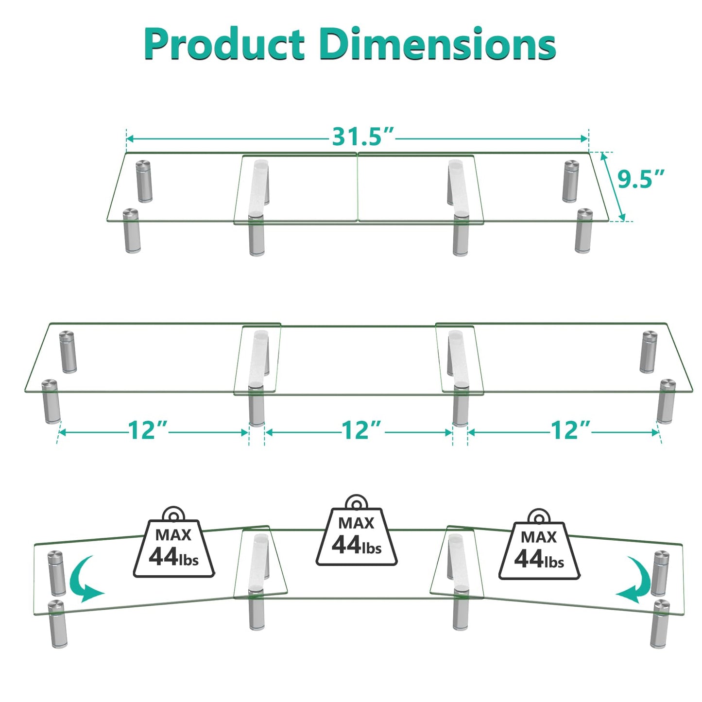 WALI Dual Monitor Stand, Computer Monitor Stand Adjustable Length and Angle Dual Monitor Riser, Desktop Organizer, Monitor Stand Riser for PC, Computer, Laptop (GTT007), Clear