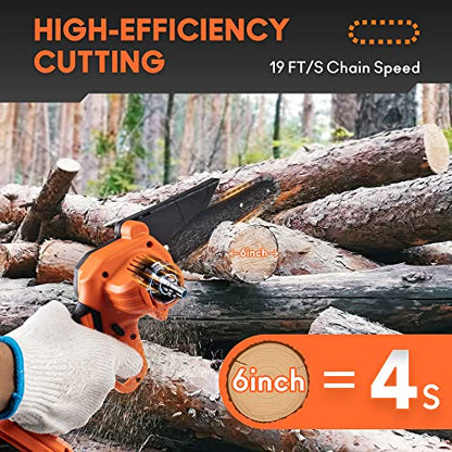 Mini Chainsaw 6-Inch with 2PC Rechargeable Battery, Cordless Electric Handheld Chainsaw Battery Powered with 2 Chains, AISHIKEKE 1.82LB Small Power Chain Saw for Tree Trimming Branch