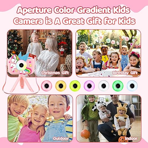 Kids Camera for Girls,2.4-in Kids Camera with Tripod Timelapse Camera with 32GB SD Card 1080 HD Digital Video Camera for 3-12 Years Old Girls Boys Toddler Selfie Camera with Silicone Cover