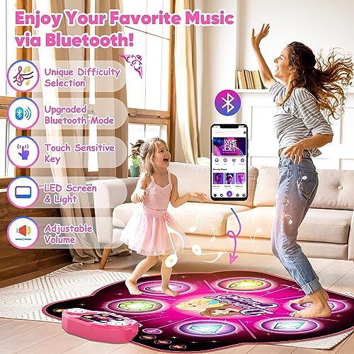 KIZJORYA Dance Mat for Kids, Upgraded Switchable 4 & 6 Button Mode Electronic Dance Pad with Bluetooth-9 Levels, Light Up Children Music Game Mat, Toys for Girls Boys Ages 3-12