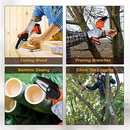 JPOWTECH Mini Chainsaw, Upgraded 4 Inch Cordless Small Chain Saw with 3Pcs Chains & 2Pcs 21V Rechargeable Batteries Portable One Hand Electric Chainsaw for Branch Pruning Tree Trimming Wood Cutting