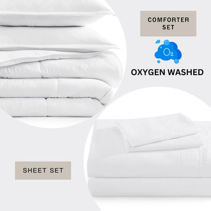 Casa Platino Twin Comforter Set - Pre-Washed 100% Brushed Microfiber Twin Bedding Sets - Soft Twin Comforter Set with Sheets includes Comforter, Flat Sheet, Fitted Sheet, 1 Pillowcase & 1 Sham – White