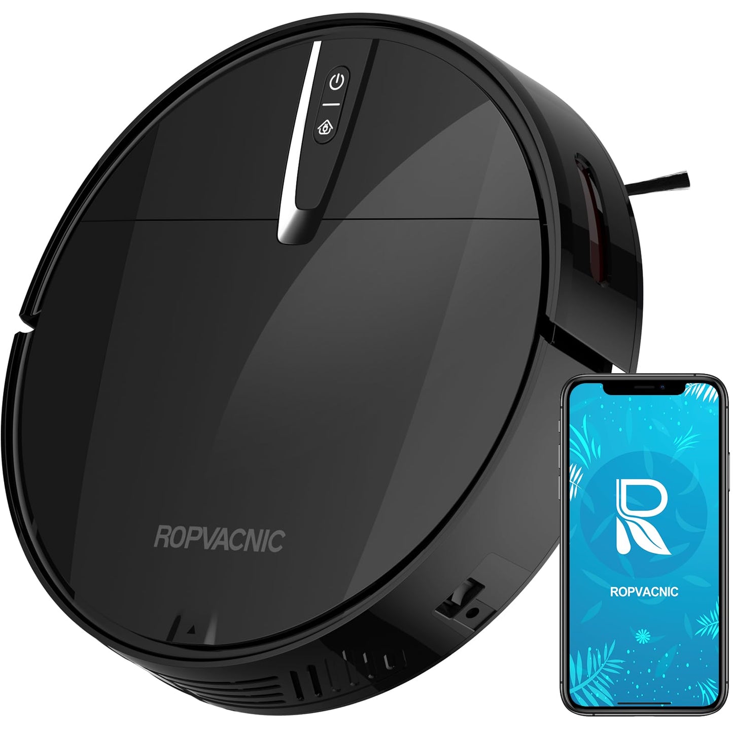 ROPVACNIC Robot Vacuum Cleaner with 3000Pa Cyclone Suction, APP/Voice/Remote Control, Automatic Self-Charging Robotic Vacuum, Scheduled Cleaning, Ideal for Pet Hair, Hard Floor(Grayish Black)