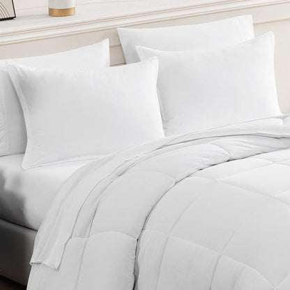 Casa Platino Twin Comforter Set - Pre-Washed 100% Brushed Microfiber Twin Bedding Sets - Soft Twin Comforter Set with Sheets includes Comforter, Flat Sheet, Fitted Sheet, 1 Pillowcase & 1 Sham – White