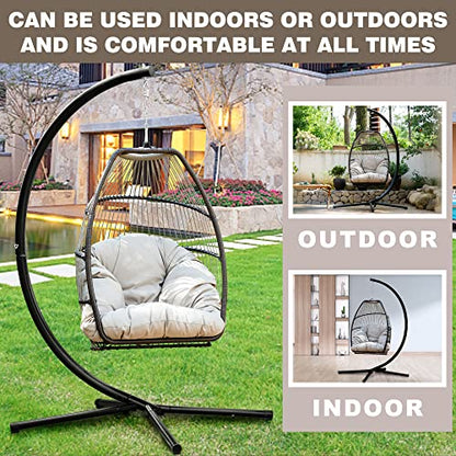 Egg Chair Hammock Chair Basket Chair Hanging Swing Chair UV Resistant Cushion with Stand for Indoor Bedroom Outdoor Garden Backyard