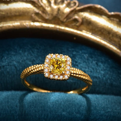 Obiyos "Moonlit Golden Kiss Twist Copper Plated Gold Ring with Yellow Gemstone and Moissanite Accents, Engagement Ring/Wedding Ring (Moonlit Golden Kiss, 8)