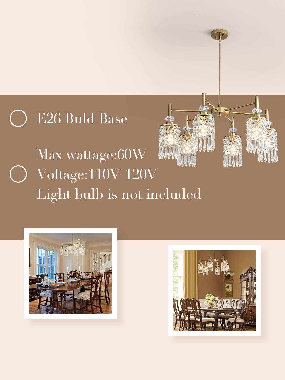 AGEJYYY Crystal Gold Chandelier, 6-Light Modern Ceiling Light Fixtures for Dining, Kitchen, Bedroom & Living Room, Over Table Lighting, Industrial Modern Entryway Chandeliers Design,30in, E26