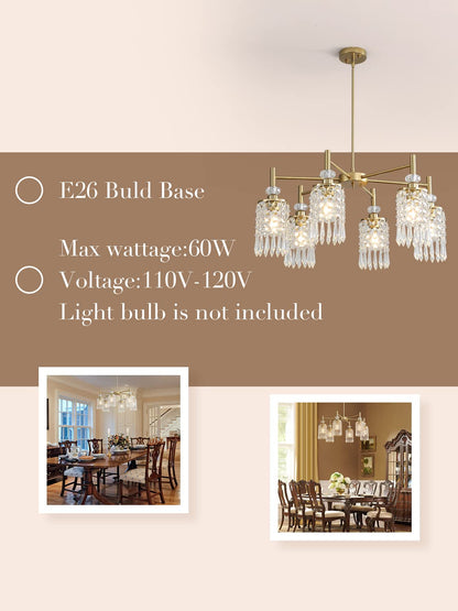 AGEJYYY Crystal Gold Chandelier, 6-Light Modern Ceiling Light Fixtures for Dining, Kitchen, Bedroom & Living Room, Over Table Lighting, Industrial Modern Entryway Chandeliers Design,30in, E26