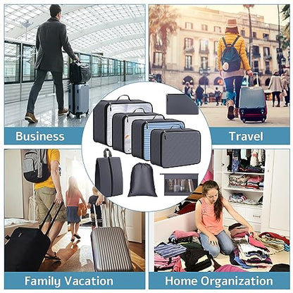 ExploreBliss Packing Cubes for Suitcases 8 Set, Durable Packing Cubes for Travel, Foldable Suitcase Organizer Bags Set for Travel Accessories, Travel Bags Organizer for Luggage(Grey)