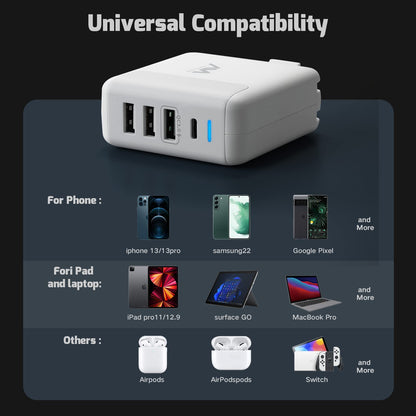 AMLINK 40W USB C Charger - 4 Port USB Wall Charger, QC 3.0 Fast Charging Block, Compact Wall Charger Foldable Plug Adapter for iPhone 15 14 13 12 11 Pro Max, Samsung, iPad Pro, Pixel, MacBook Air