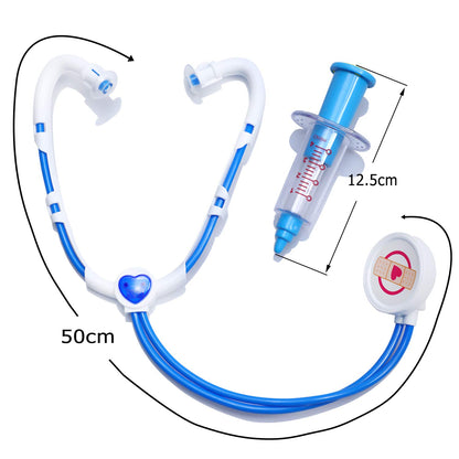Wbesty Kids Doctor Costume 7pcs Play Kits with Costume and Accessories, Blue 7-9Y