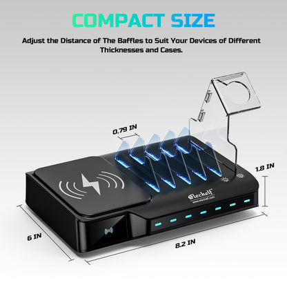 Elechelf Charging Station for Multiple Devices,Compatible with iPad iPhone and iwatch,7-Ports USB Fast Phone Charging Station,Multiple Charger Compatible with Samsung,Air Pods,Tablet(Black)