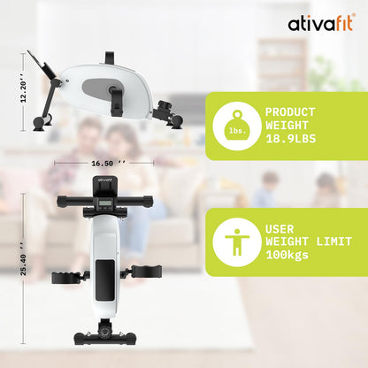 Ativafit Magnetic Under Desk Bike Pedal Exerciser for Home Workout Portable Mini Exercise Bike Arm & Leg Exerciser Physical Therapy Equipment for Seniors (White)