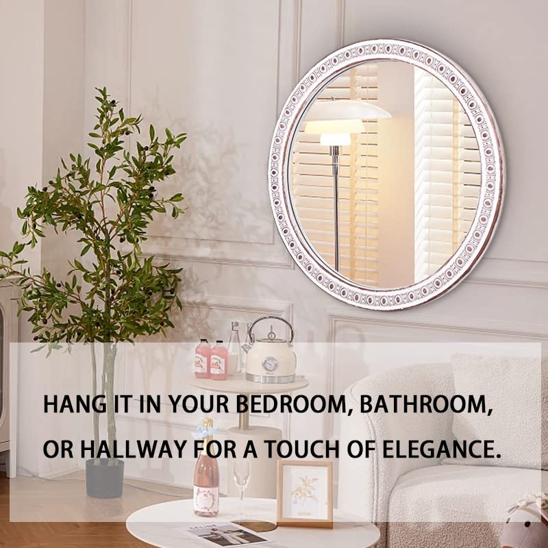 Jugty 24 Inch Decorative Wall Mirror, Farmhouse Wooden Circle Mirrors for Bedroom for Bathroom, Living Room, Foyer, Hallway, Boho Accent Mirrors