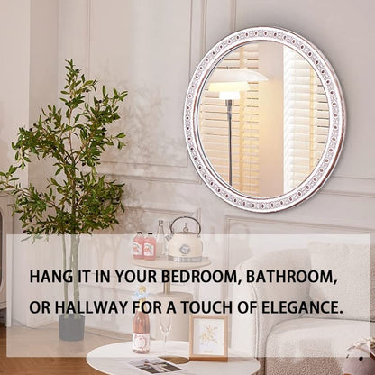 Jugty 24 Inch Decorative Wall Mirror, Farmhouse Wooden Circle Mirrors for Bedroom for Bathroom, Living Room, Foyer, Hallway, Boho Accent Mirrors