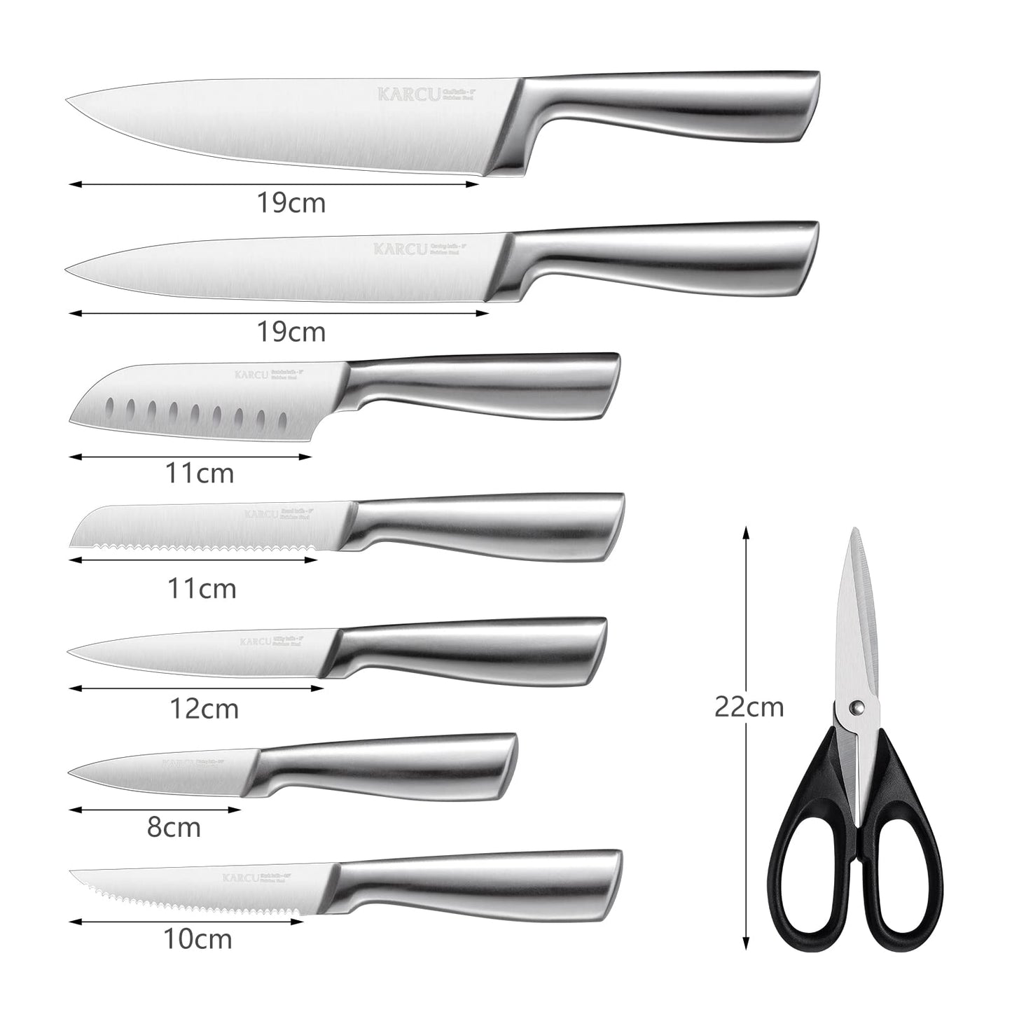 14-piece Karcu Kitchen Knife Block Set, German Stainless Steel Knife Set