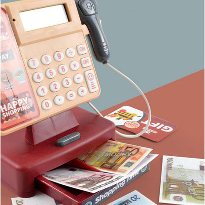 Doliremy Toy Cash Register, Supermarket Cash Register Role Play Set, Cash Register with Calculator,Sound and Light Scanner,Play House Shopping Food Toy,Ideal Gift for Children over 3+No battery(SYJ-002)