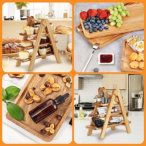 Wooden 3 Tier Serving Tray, Solid Acacia Wood Serving Trays（max 14 x 5.5 in or Home Decor, Food, Vegetables, Fruit, Charcuterie, Appetizer Serving Tray, Cheese Board (Set of 3 Plates)
