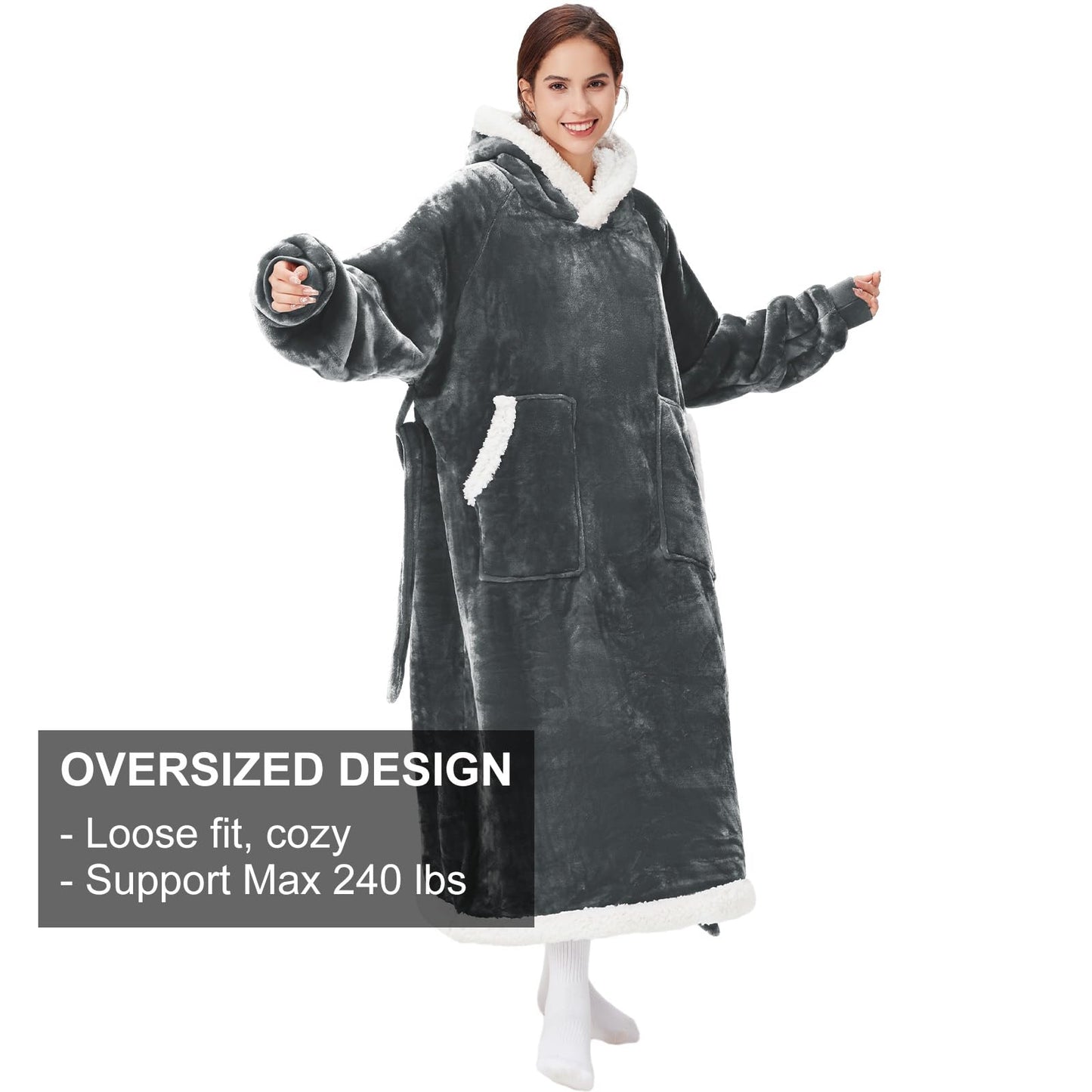 JULY'S SONG Wearable Blanket Hoodie for Adults Fleece Warm Oversized Thick Sweatshirt Robe with Pocket for Women Men Home Outside Christmas Gift Package