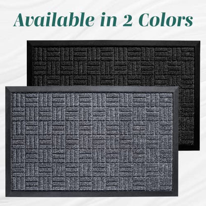 HOMWE Front Door Mats, 2 Pc Set, 29.5 x 17, All Weather Entry and Back Yard Door Mat, Indoor and Outdoor Safe, Slip Resistant Rubber Backing, Absorbent and Waterproof, Dirt Trapping Rugs for Entryway