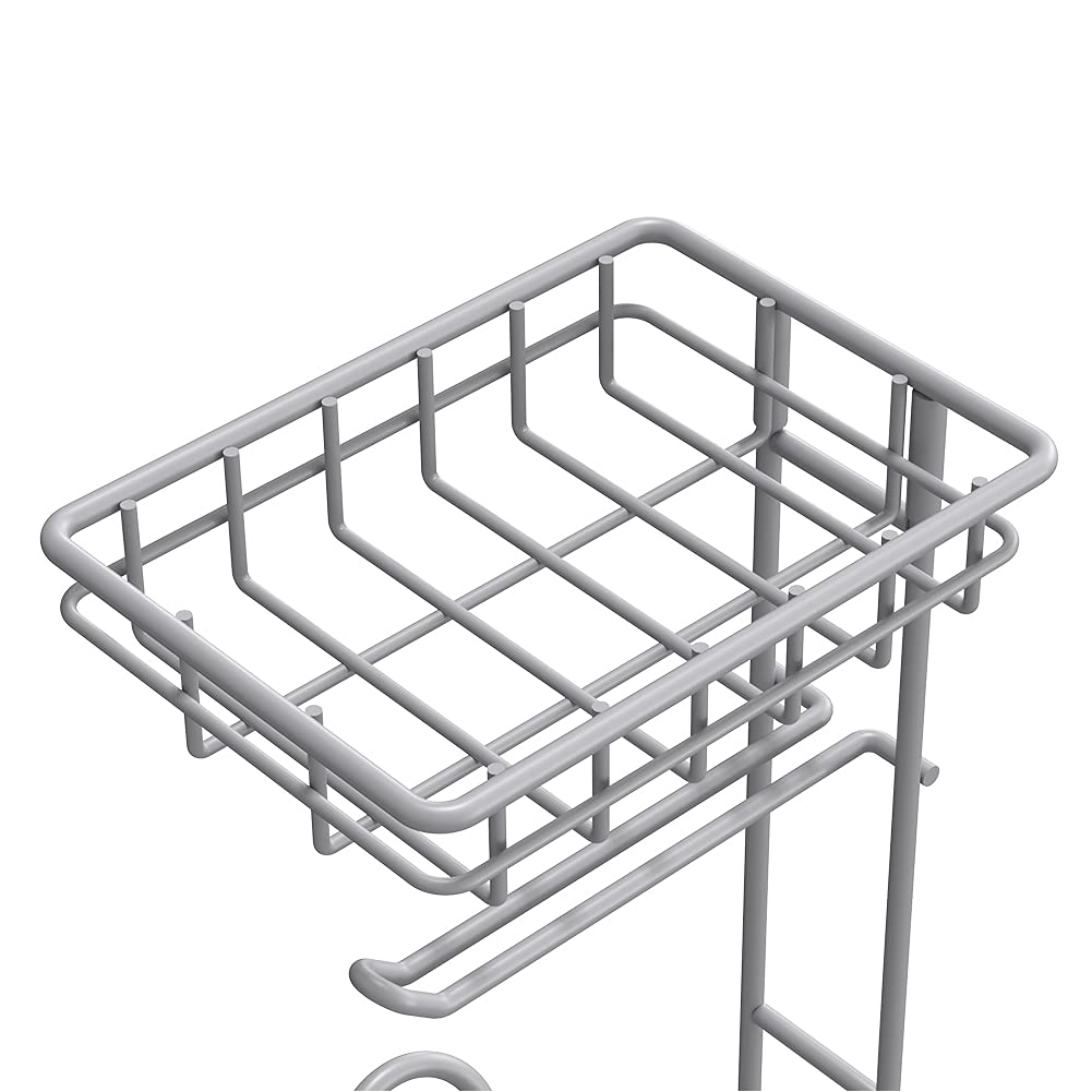 Silver Toilet Paper Holder Stand Bathroom Tissue Holder Free Standing Magazine Organizer Storage Larger Rolls Phone Wipes