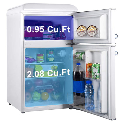 Galanz GLR31TWEER Retro Compact Refrigerator, Mini Fridge with Dual Doors, Adjustable Mechanical Thermostat with Freezer, White, 3.1 Cu FT