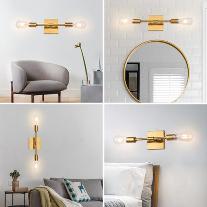 Lanhall Gold Bathroom Light Fixtures, 2 Light Mid Century Modern Bathroom Vanity Lighting Brushed Brass Wall Sconce Lights for Bathroom, Mirror, Bedroom, Living Room, Hallway, Entryway E26 Base