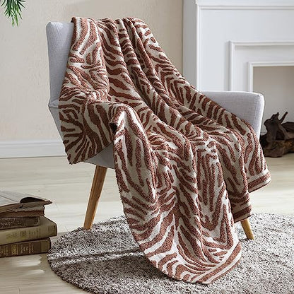 Snuggle Sac Luxury Feather Yarn Fluffy Throw Blanket Zebra Textured Reversible 3D Hand Feeling Super Soft Fuzzy Warm Cozy Decor Knitted Blankets for Winter Christmas Home Bed Couch 50''x60''