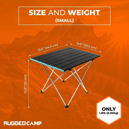Rugged Camp Camping Mini Table - 3 Sizes - Table in A Bag - Backpack Table or Side Table - Easy to Clean Aluminum Top - Ideal for Outdoors, Camping, Backpacking, Beach, Picnics - Small