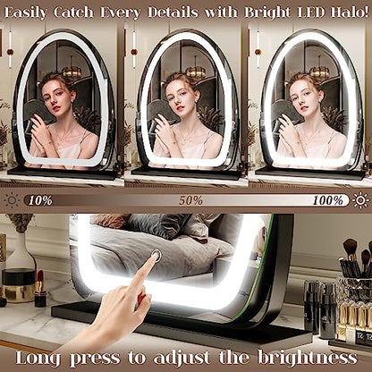 FENNIO Vanity Mirror with Lights, 17"x13" LED Lighted Makeup Mirror, Large Makeup Mirror with Lights, Touch Sensor with 3-Color Lighting, Dimmable for Vanity Desk Tabletop, Bedroom