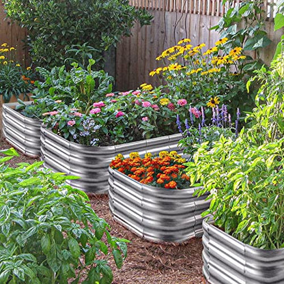 Crirax Raised Garden Beds Outdoor 8×4×1 Ft DIY Galvanized for Vegetables 12-in-1 Modular Metal Bed Kit Gardening Planters Silver