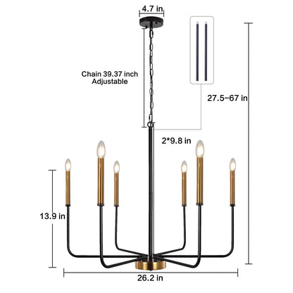 ETONIMERR Modern Farmhouse Chandelier Light Fixture Ceiling Hanging, 6-Light Black and Gold Industrial Chandelier for Dining Room, Rustic Candle Pendant Light for Kitchen Island, Living Room