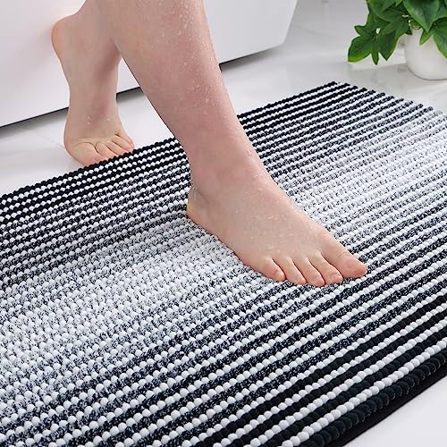 Colorxy Chenille Bathroom Rugs, Extra Soft and Absorbent Bath Mat, Non-Slip Machine Washable Rug, Luxury Plush Shaggy Bath Carpet, Suitable for Bathroom Floor, Tub, Shower, 24''x16'', Black