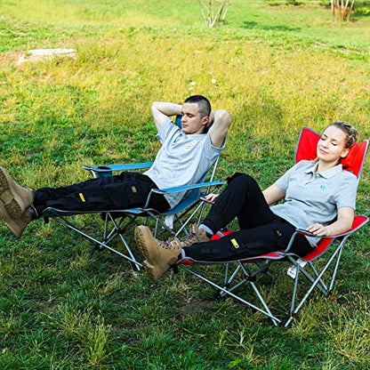 FUNDANGO 2-Pack Reclining Camping Chair with Foot Rest, Portable Mesh Folding Lounge Chairs, Adjustable Chaise Lawn Chair with Headrest, Cup Holder, Storage Bag, for Outdoor Picnics BBQ