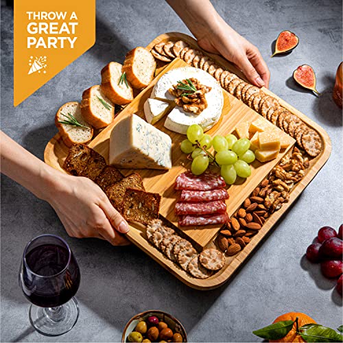 Bambüsi Cheese Board and Knife Set - Premium Bamboo Charcuterie Board Set & Cheese Board Accessories Set - Kitchen Wine & Meat Cheese Serving Platter Wood - Unique Wedding Gifts and Housewarming Gift