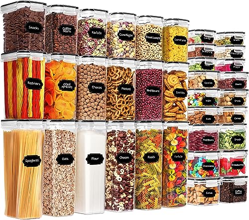 Skroam 36 Pack Airtight Food Storage Containers for Kitchen Pantry Organization and Storage, BPA Free, Plastic Kitchen Storage Containers with Lids for Flour, Sugar, and Cereal - Free Labels & Marker