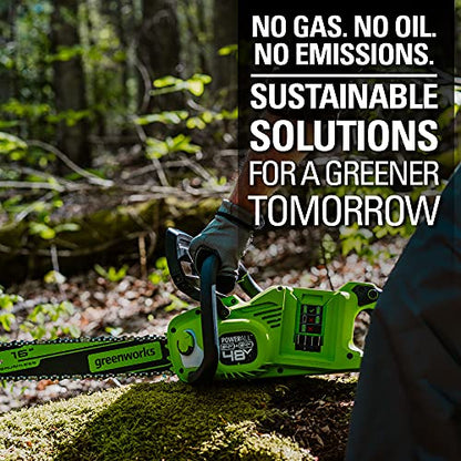 Greenworks 2 x 24V (48V) 16" Brushless Cordless Chainsaw (Great For Tree Felling, Limbing, Pruning, and Firewood / 125+ Compatible Tools), (2) 4.0Ah Batteries and Dual Port Rapid Charger Included
