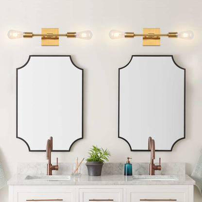 Lanhall Gold Bathroom Light Fixtures, 2 Light Mid Century Modern Bathroom Vanity Lighting Brushed Brass Wall Sconce Lights for Bathroom, Mirror, Bedroom, Living Room, Hallway, Entryway E26 Base