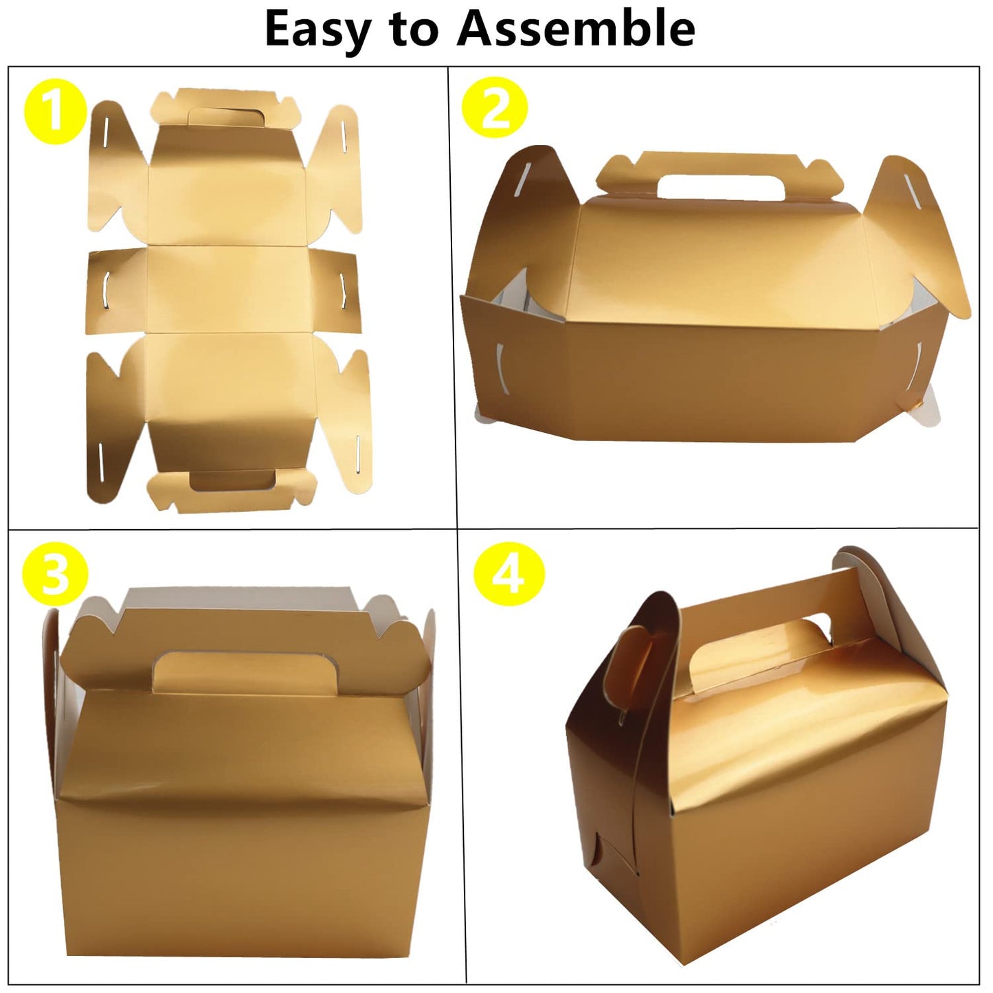 GUIFIER 25 Pack Gold Party Favor Boxes, Small Goodie Gift Boxes, Gable Gift Boxes Paper Candy Treat Boxes with Handles, Cookie Gift Boxes, Bakery Boxes, Picnic Boxes for Wedding Birthday Baby Shower - 6.5 x 3.6 x 3.4 inch