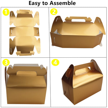 GUIFIER 25 Pack Gold Party Favor Boxes, Small Goodie Gift Boxes, Gable Gift Boxes Paper Candy Treat Boxes with Handles, Cookie Gift Boxes, Bakery Boxes, Picnic Boxes for Wedding Birthday Baby Shower - 6.5 x 3.6 x 3.4 inch