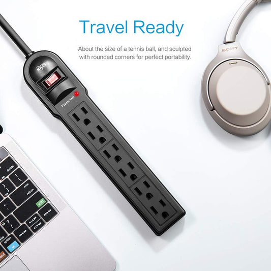 KMC 6-Outlet Surge Protector Power Strip 2-Pack, 600 Joule, Overload Protection, 2-Foot Cord
