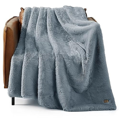 UGG 11069 Euphoria Plush Faux Fur Reversible Throw Cozy Fuzzy Fluffy Blanket for Couch Bed Hotel Style Luxury Machine Washable Home Decor Luxurious Soft Throws for Sofa, 70 x 50-inch, Chambray