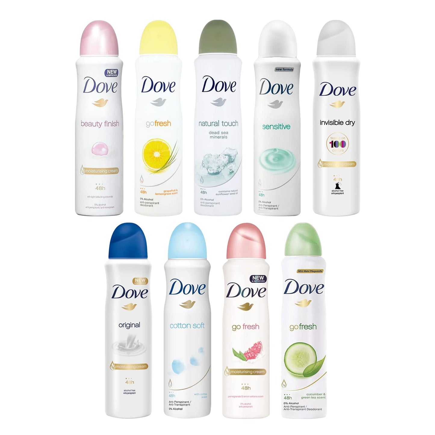 UPDATE: DEAD! Dove Antiperspirant Spray, International Version, 150 ml (Pack of 10) - Mixed within available scents, no more than 2 products of the same scent