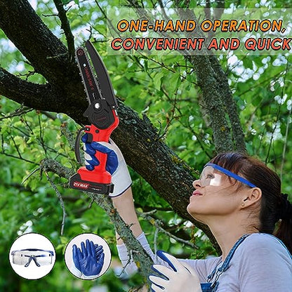 Mini Chainsaw Cordless, 6-Inch Electric Chainsaw, 21V Battery Powered Pruning Chainsaw, Handheld Small Chainsaw for Trees Trimming Wood Cutting (2 Batteries and 2 Chains)