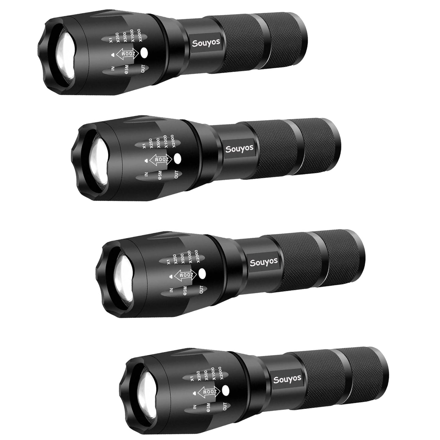 Souyos Military Grade Flashlight 2000 Lumen 5 Modes Water Resistant LED Flash Light (4-Pack)