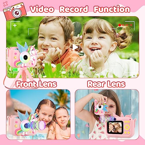 Kids Camera for Girls,2.4-in Kids Camera with Tripod Timelapse Camera with 32GB SD Card 1080 HD Digital Video Camera for 3-12 Years Old Girls Boys Toddler Selfie Camera with Silicone Cover