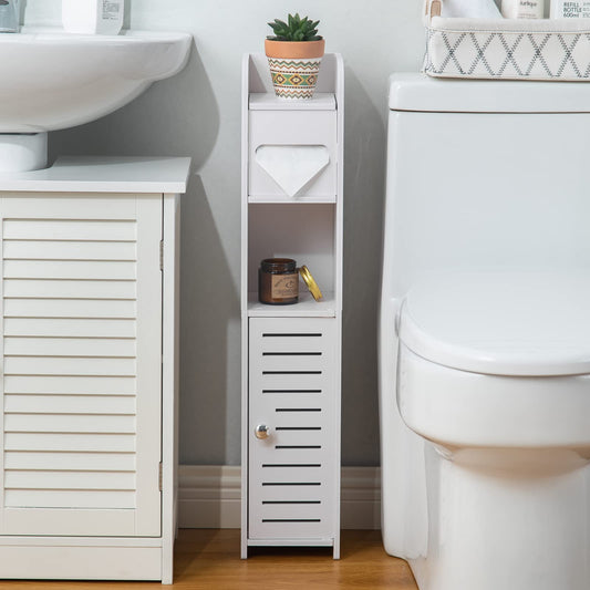 AOJEZOR Toilet Paper Holder Stand, Small Bathroom Storage Cabint (30.5" H Small Size(fit Small roll), White)