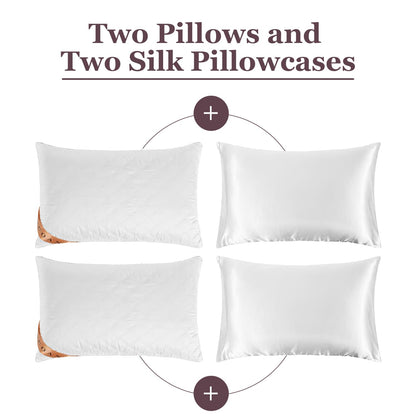 GUOAN Bed Pillows Include 2 Silk Pillowcases Queen King Size, Set of 2, Cooling Hotel Pillow Quality, for Back, Stomach or Side Sleepers (Queen, White)